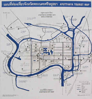 Map of the island city of Ayutthaya, Thailand