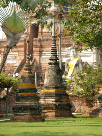 Thriving garden with Buddha statue, Ayutthaya, Thailand