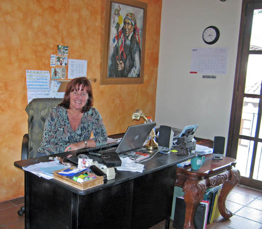 Lori at her desk in Antigua, Guatemala