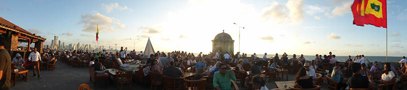 Panorama of Cafe del Mar at sunset, Cartagena, Colombia