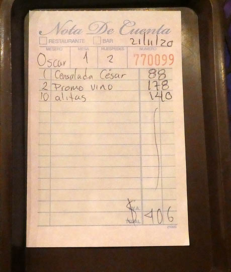 our bill at Cafe Lavoe, Oaxaca, Mexico