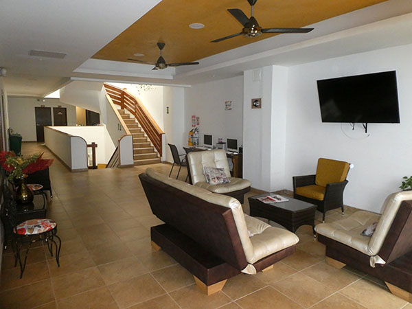 Upstairs lobby at Hotel El Viajero No. 2, Cartagena, Colombia