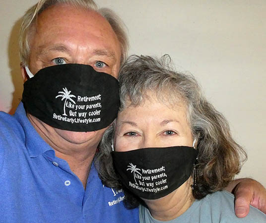 Billy and Akaisha in their RetireEarlyLifestyle face masks
