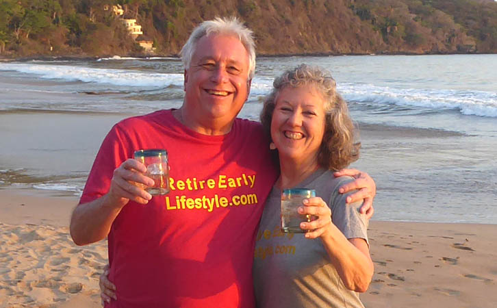 Billy and Akaisha toasting the reader while on Chacala Beach, Mexico