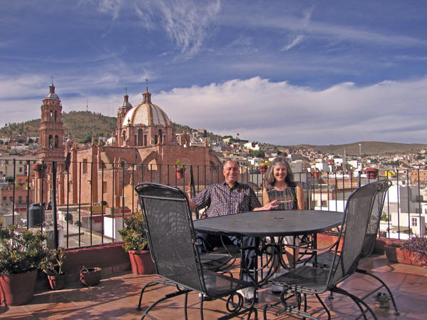 Billy and Akaisha Enjoying the view from our hostel in Zacatecas, Mexico