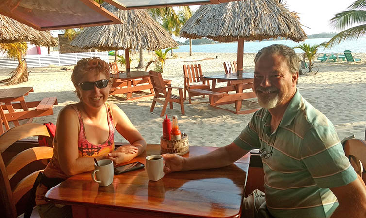 Kathy and Jim in Placencia, Belize, April 2017