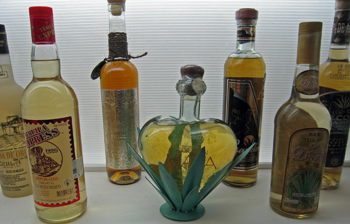 different bottle styles of tequila, Jalisco, Mexico