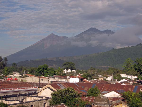 Volcanoes Fuego (on the left) and Acatenango (on the right)