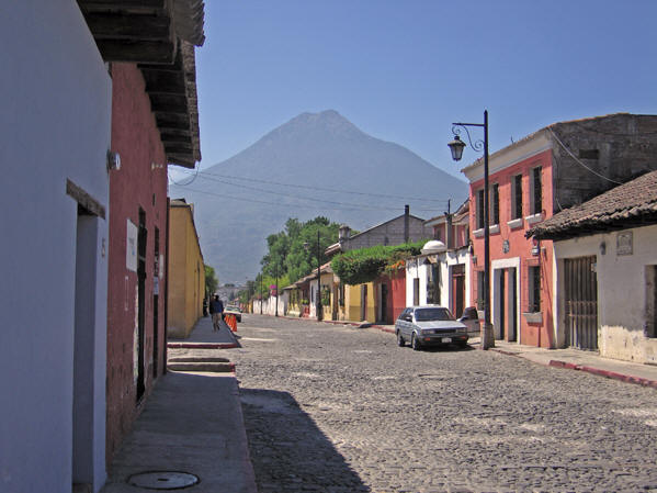 Antigua Street with Volcan de Agua in the background