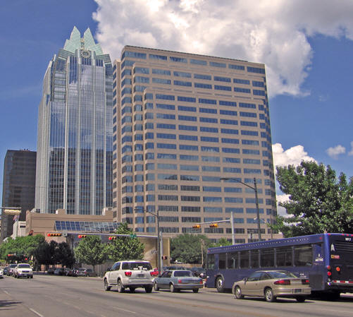 The Frost Bank Tower on the left, Austin, Texas