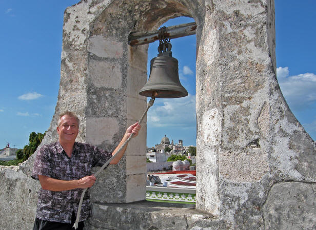 Billy ringing the bell at one of the watch towers