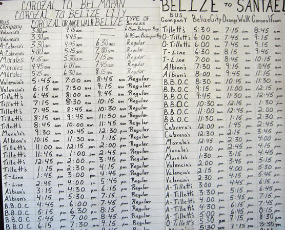 Belizean bus schedule, Corozal, Belize