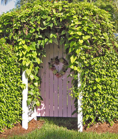 Beautiful gate to home with wreath