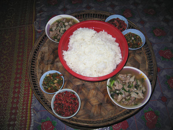 Lunch at the Village: Rice and Pork pieces were all that I recognized!