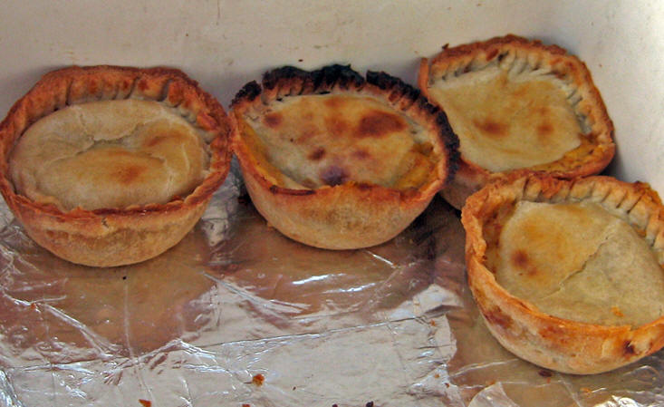A closer look at the hot meat pies, a common light meal in Belize.