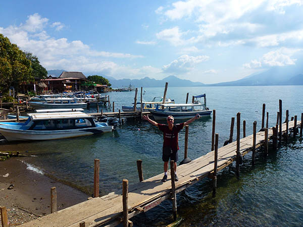 Billy on the dock at gorgeous Lake Atitlan, Guatemala