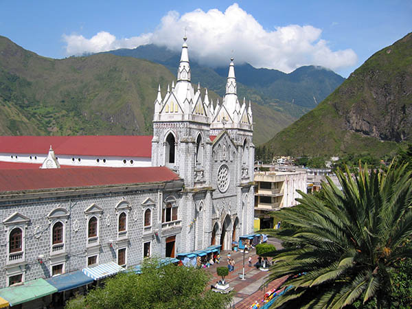 Church nestled in the Ecuadorian Andes, Banos, Ecuador