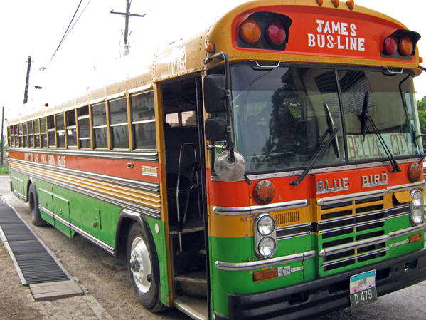 Another Blue Bird School Bus, but not decked out like the Boy Toys of Guatemala 