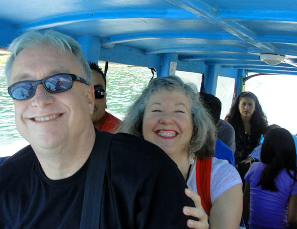 Billy and Akaisha in a lancha on Lake Atitlan, Panajachel, Guatemala