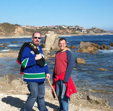 Mark and John on the beach in Chile