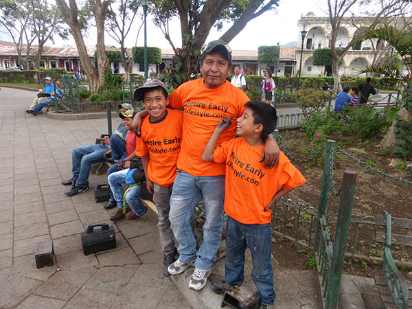 RetireEarlyLifestyle T-Shirts on the Antigua, Guatemala, Shoeshine boys