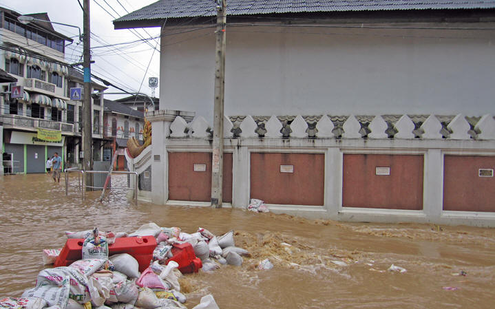 The makeshift dam breaks in Chiang Mai,  Thailand