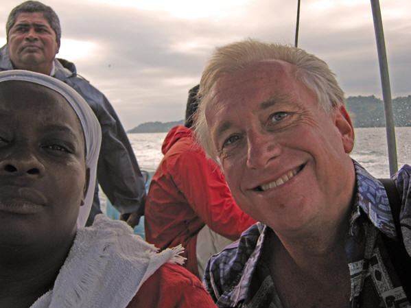Billy, his seat mate and Captain crossing the Bay of Honduras enroute to Punta Gorda, Belize